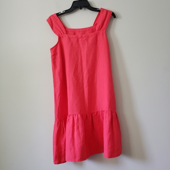 LOFT Coral Drop Waist Linen Dress Size Medium Ruffle Flounce Hem Sleeveless - Picture 3 of 5